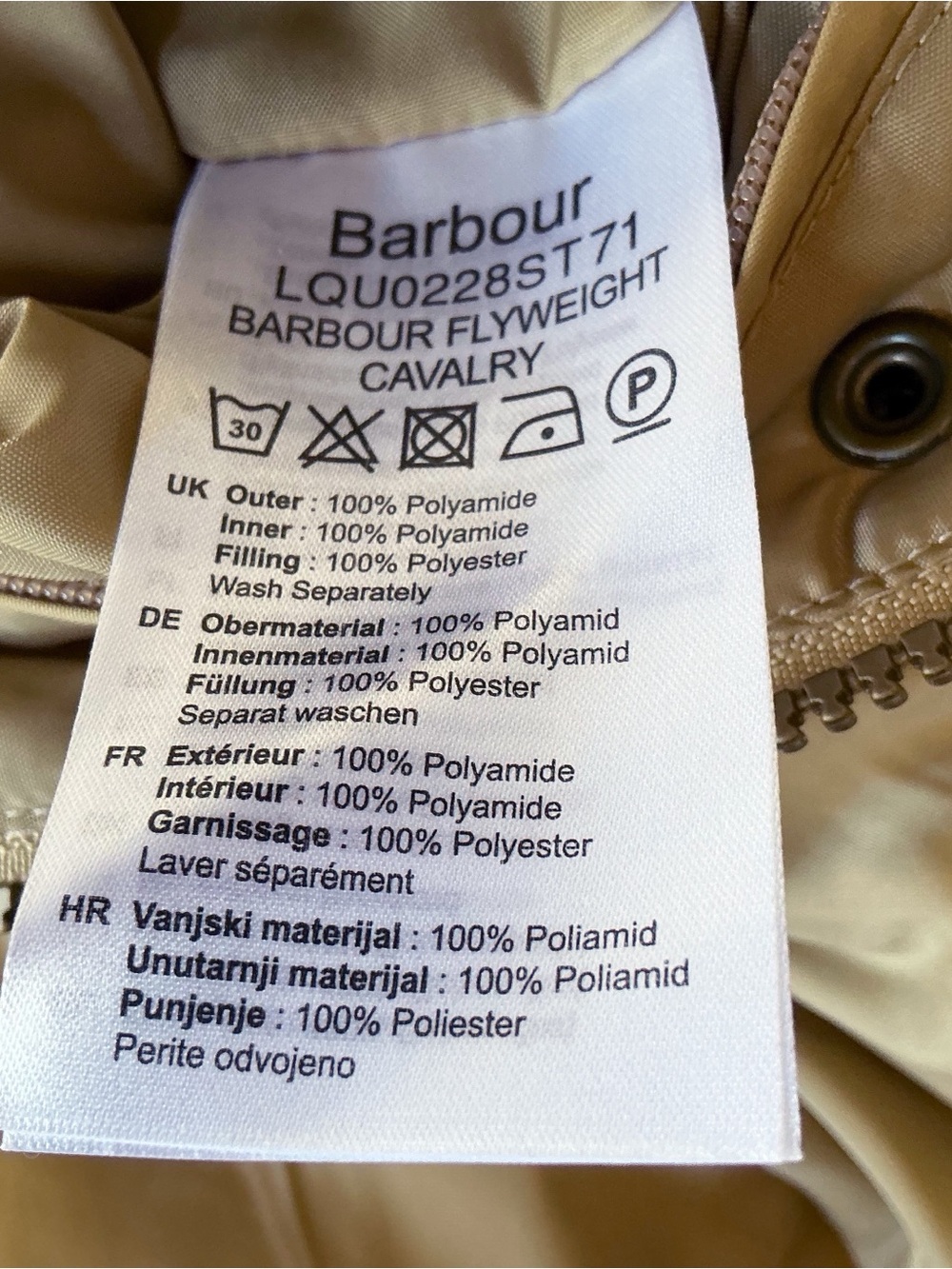 Barbour Flyweight Quilted Cavalry Jacket in Dark Stone Size 4 - Picture 10 of 11